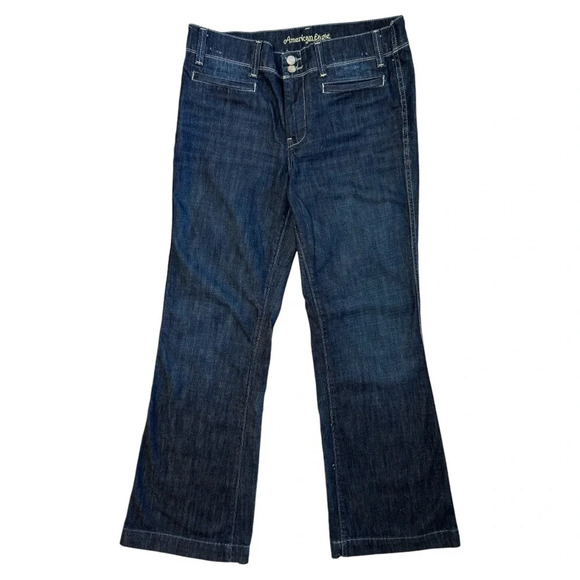 American Eagle Women's Wide Leg Jeans Size 12R Dark Wash Flared 7063-R Casual - Picture 1 of 13